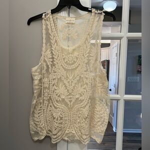 Bobbie Brooks Cream Floral Lace embroidered sheer Blouse Sz XL